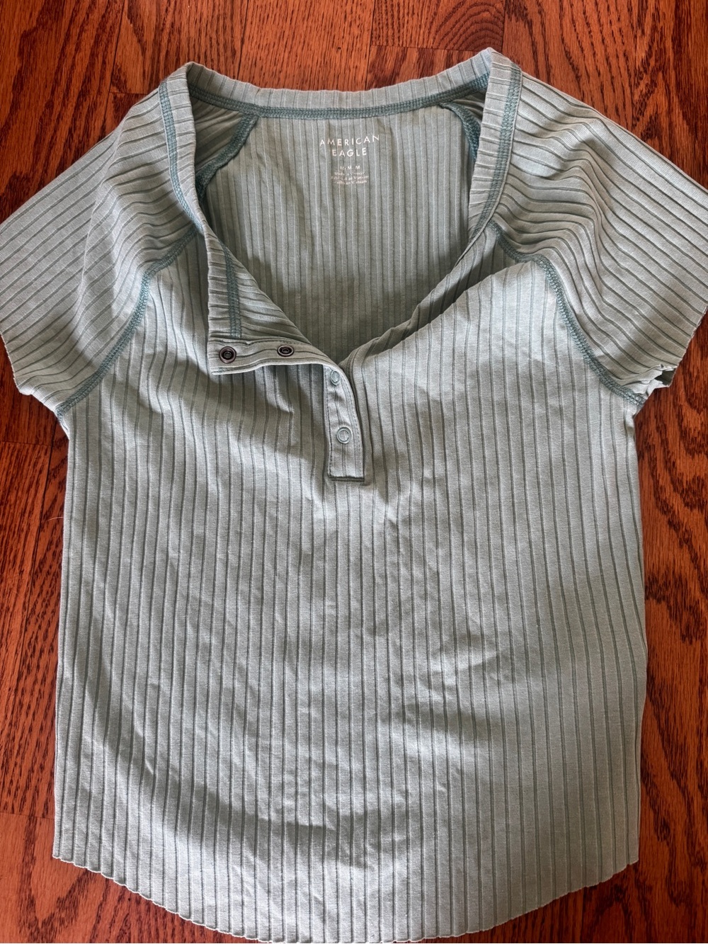 American Eagle Outfitters Sage Green Ribbed Henley Top